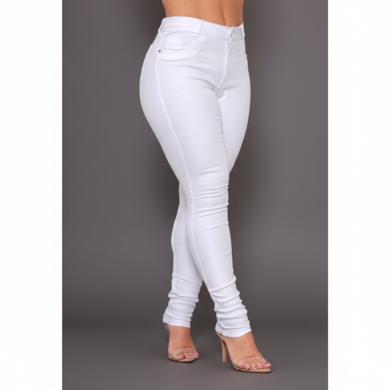 Calça Moda Feminina Skinny Sarja Branca Jeans Loka