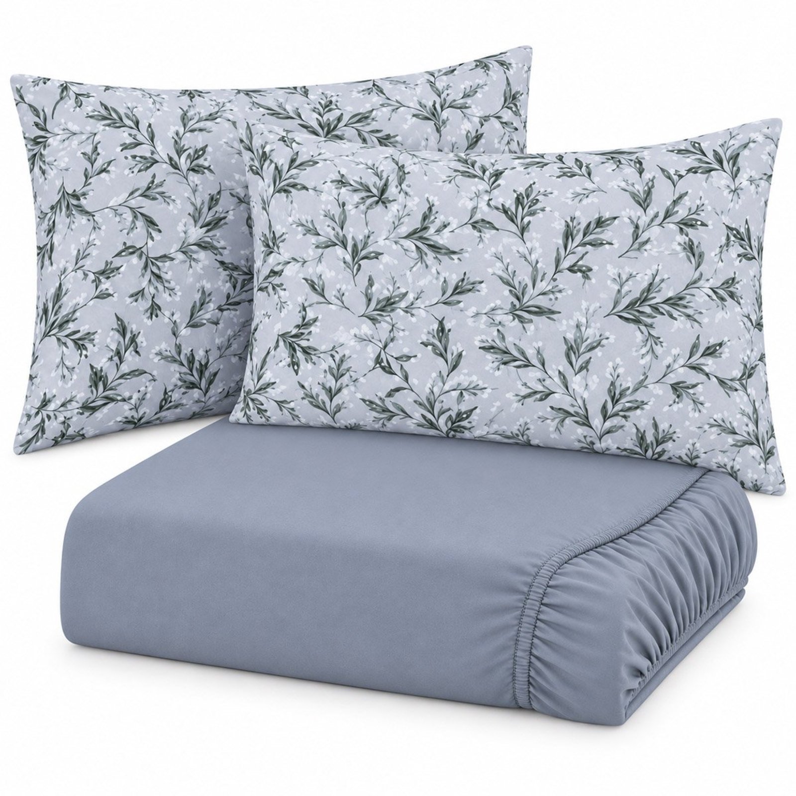 Jogo de Cama Lençol Casal Malha Soft 100% Algodão Fio Penteado Estampado Toque Macio 3 Peças Floral Cinza