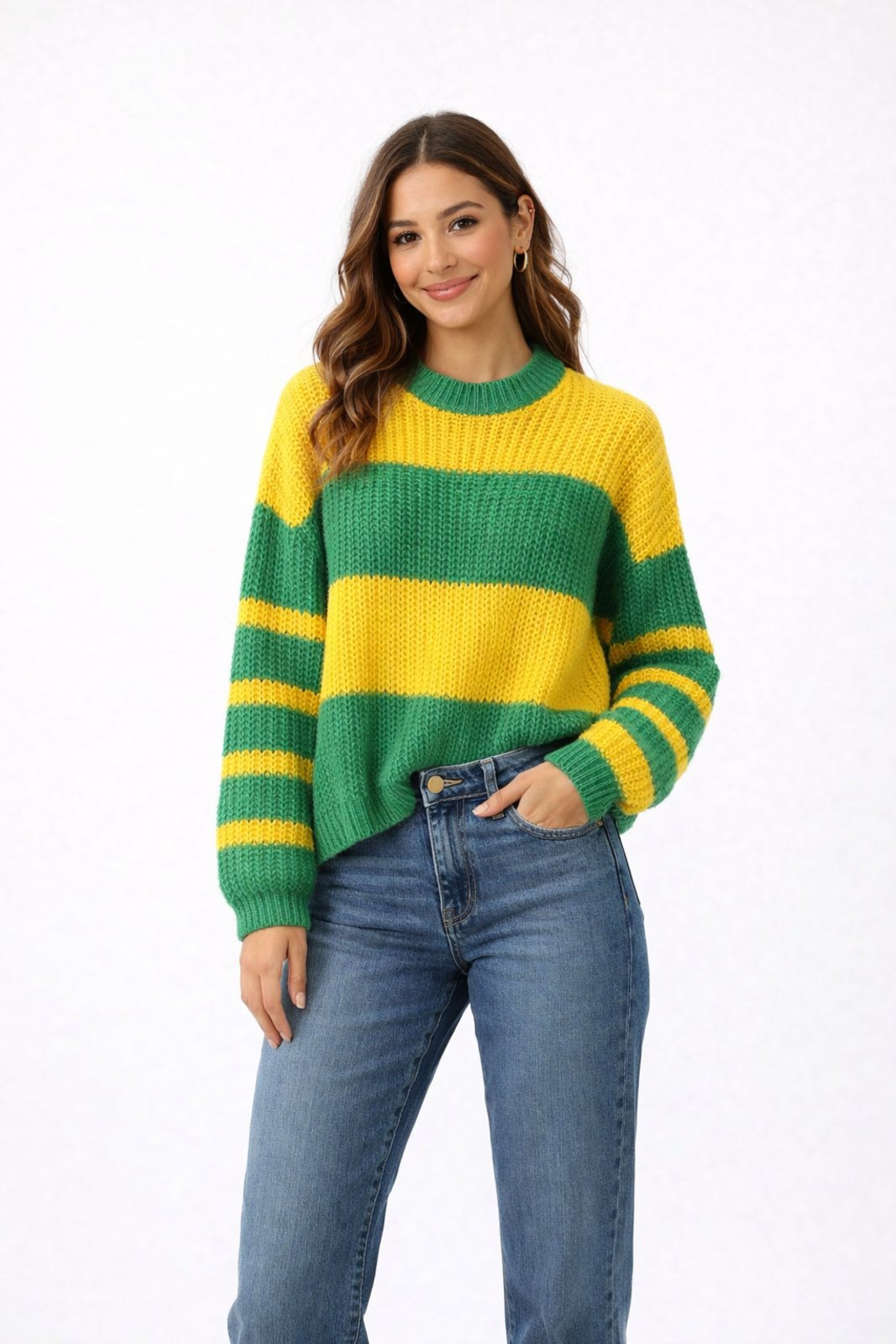 Suéter Tricôt D Bell Outlet Fashion Listrado Amarelo/Verde