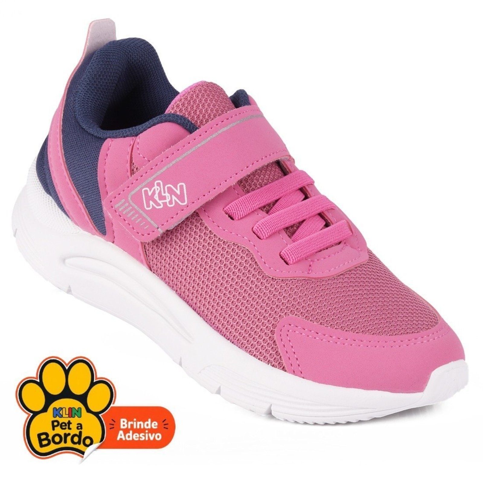 Infantil - Tênis Escolar Klin Menina Pink e Cadarço Elástico Confortável