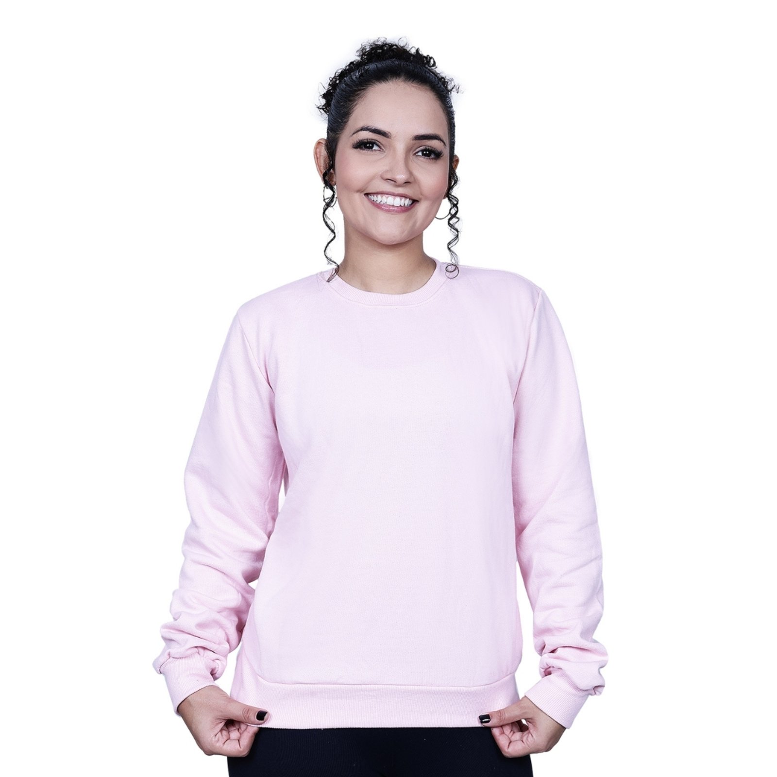Blulsa Moletom Feminina Techmalhas Gola Careca Lisa Rosa