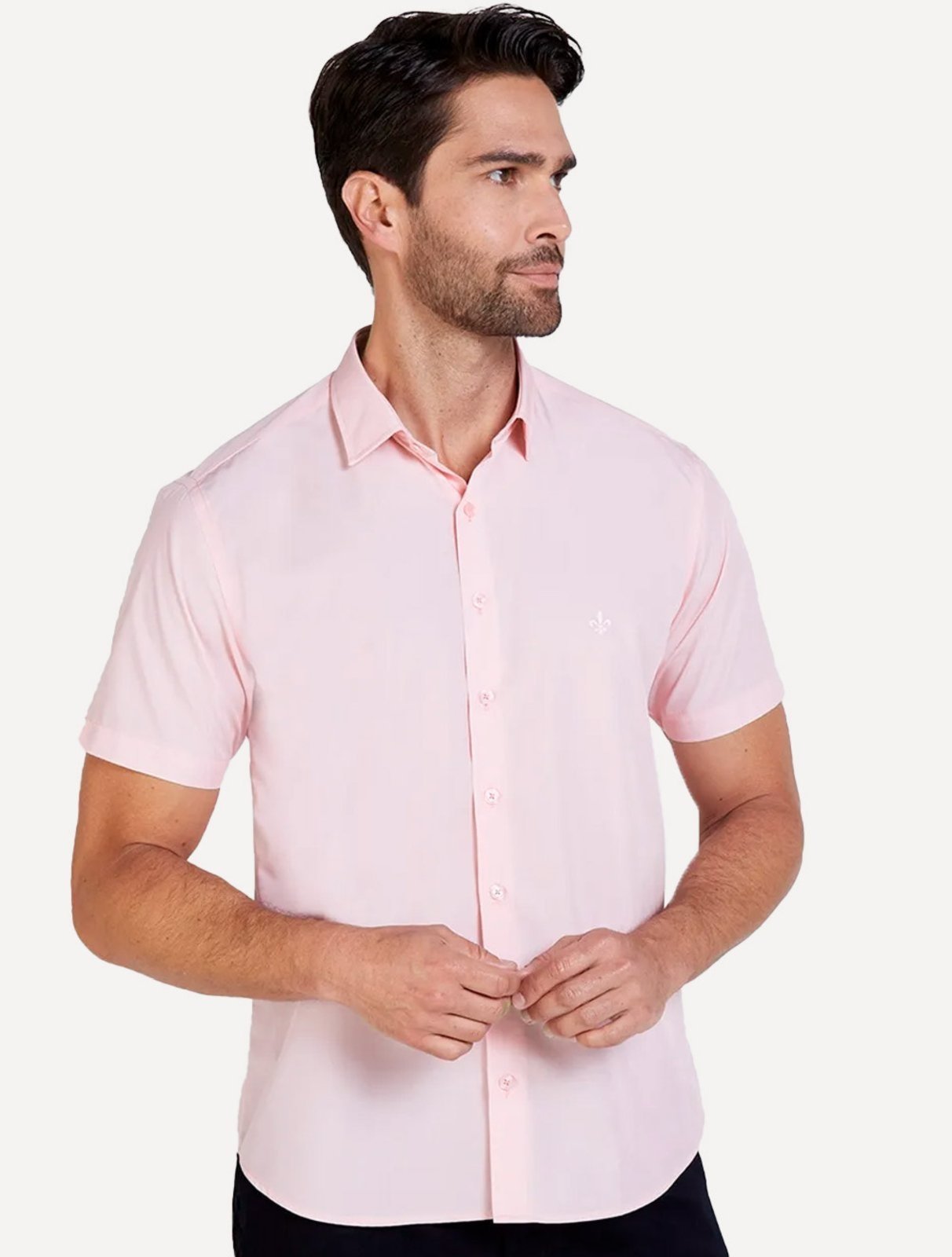 Vista 2 Camisa Dudalina Masculina Manga Curta Slim Wrinkle Free Claro rosa Dudalina rosa