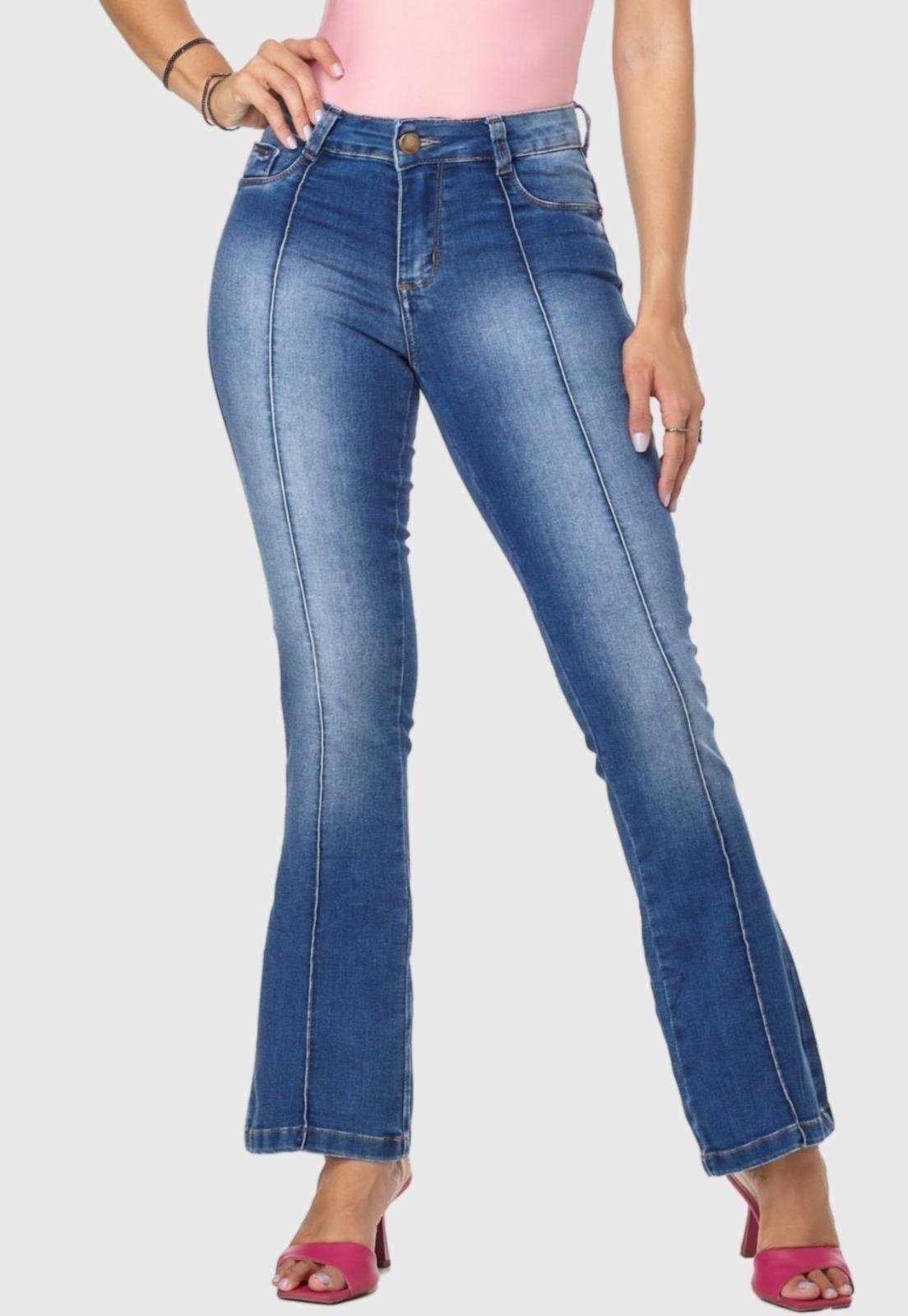 Vista 2 Calça Jeans HNO Jeans Flare Petit com Friso azul HNO Jeans azul