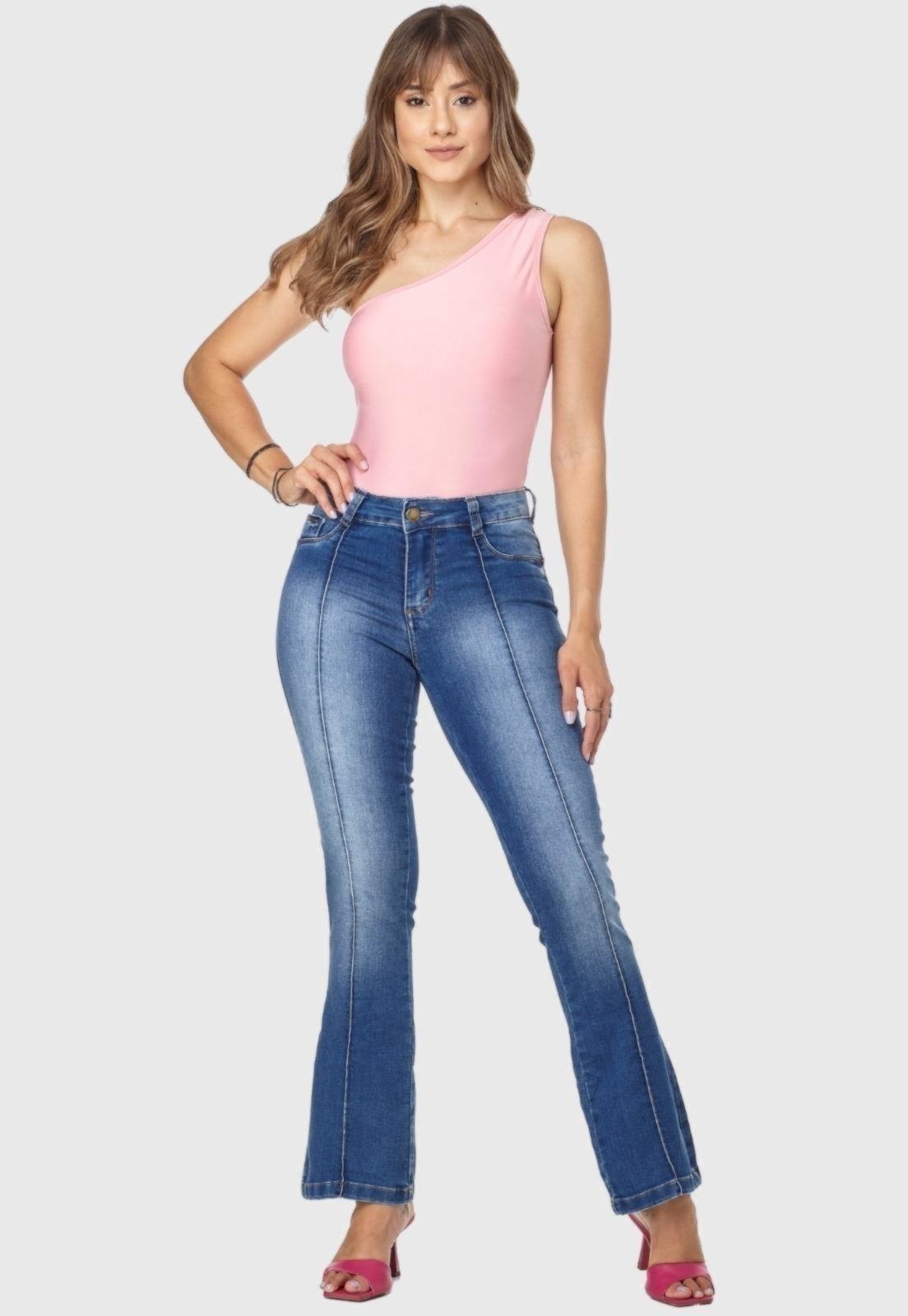 Vista 3 Calça Jeans HNO Jeans Flare Petit com Friso azul HNO Jeans azul