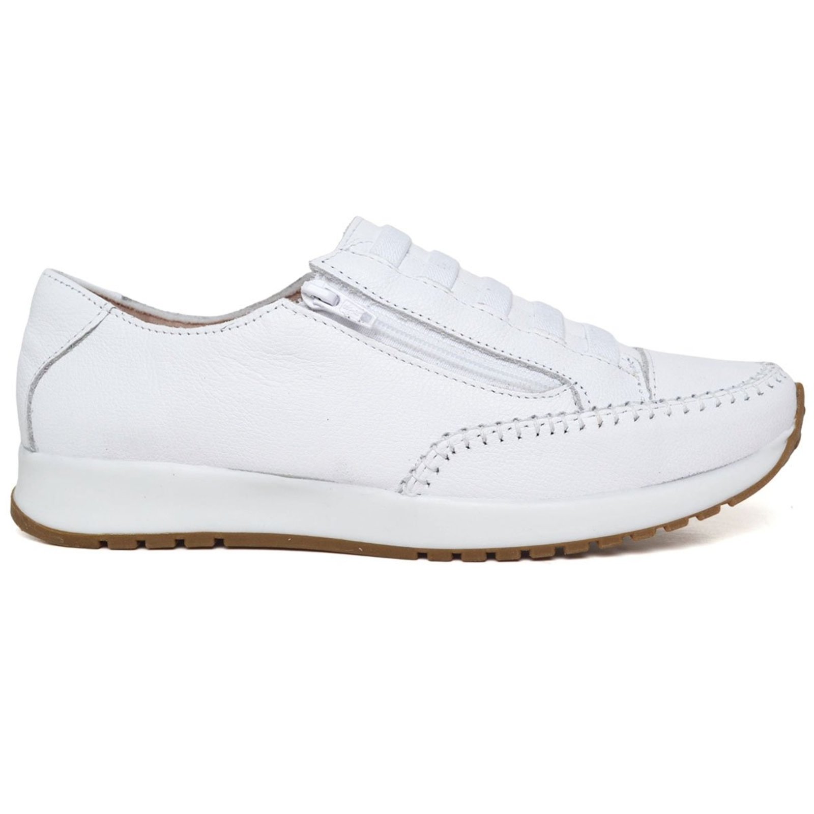 Tênis Feminino Estilo Jogger Calce Facil Em Couro Legítimo 112 Branco