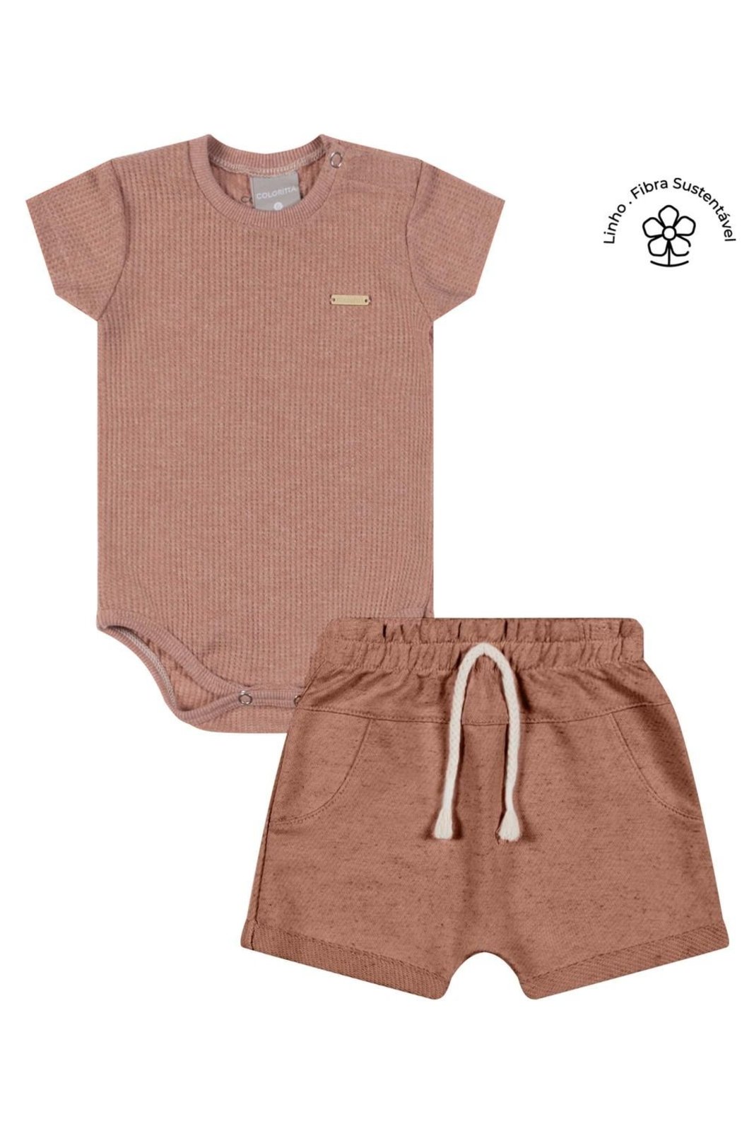 Infantil - Conjunto Menino Curto Malha Tricô Colorittá Marrom