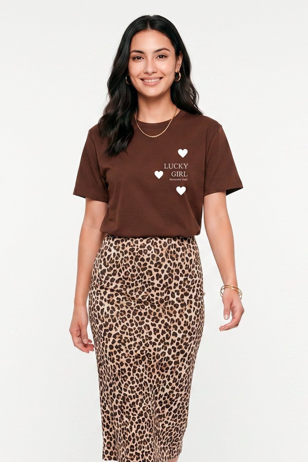 Camiseta Cianitas Marrom Estampa Lucky Girl