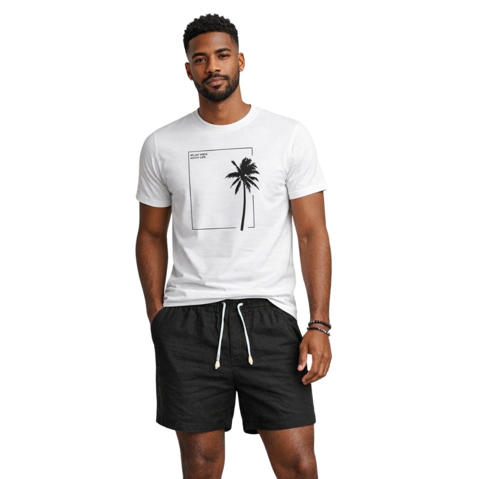 Conjunto Camiseta Estampada e Short Linho Premium Bermuda Masculina Moda Praia Luxo