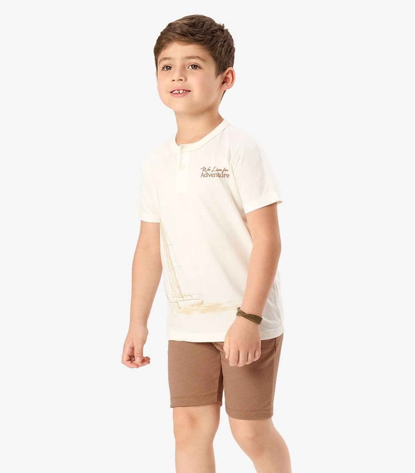 Infantil - Conjunto Camiseta Com Bermuda Rovi Bege