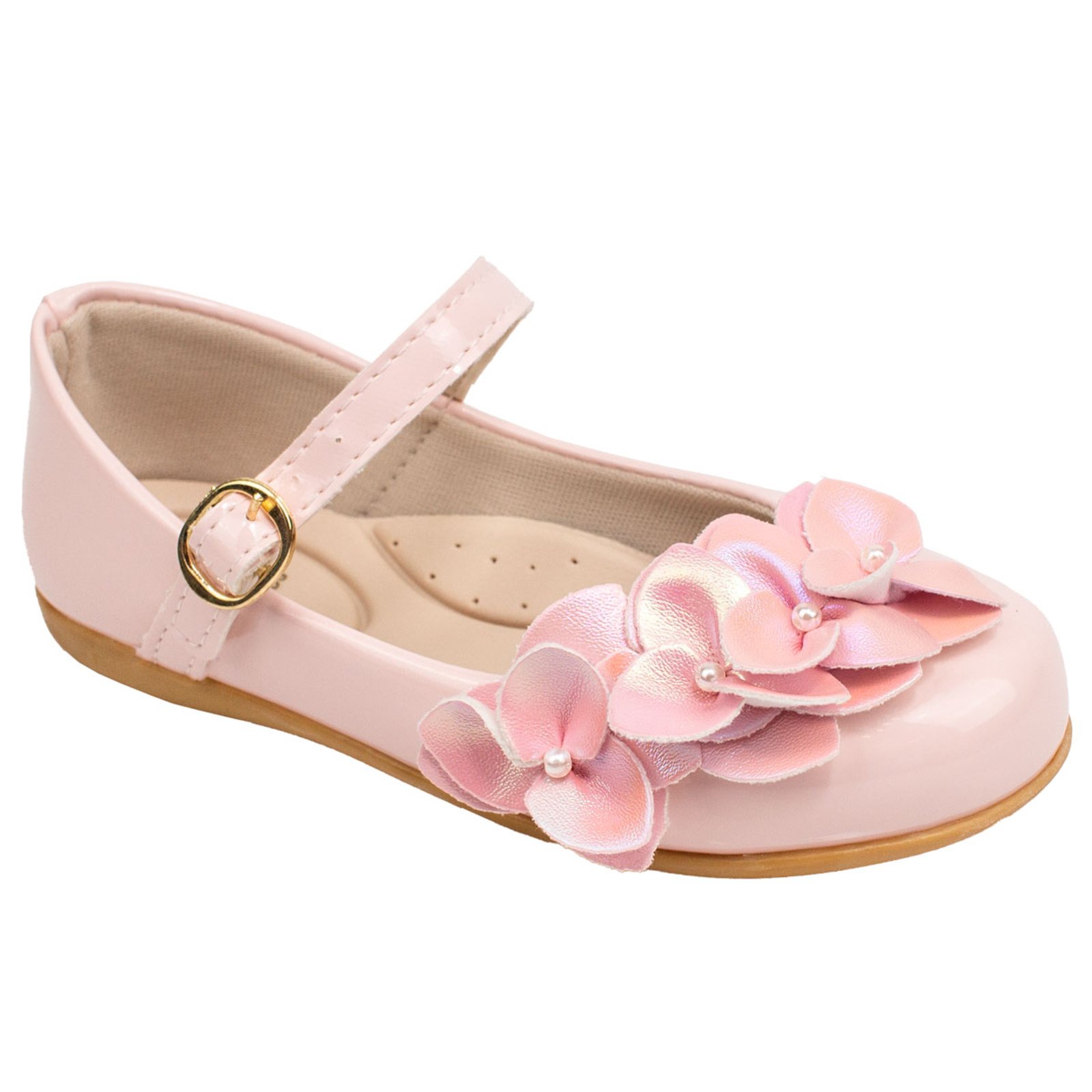 Infantil – Sapatilha Festa Menina Confortável Arranjo de Flor Casual Holografica 2031 – Rosa