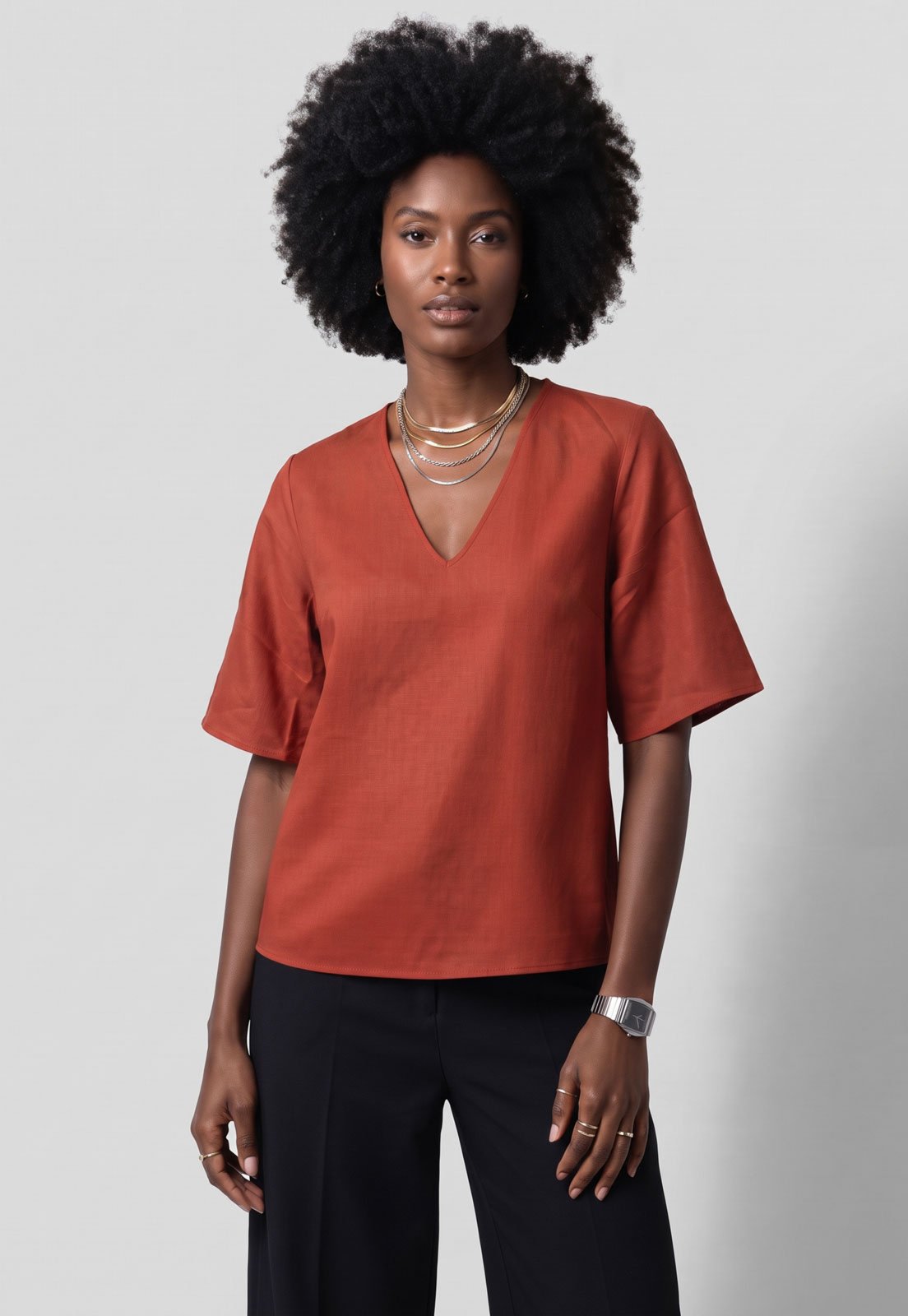 Blusa Feminina Lança Perfume Decote V Laranja
