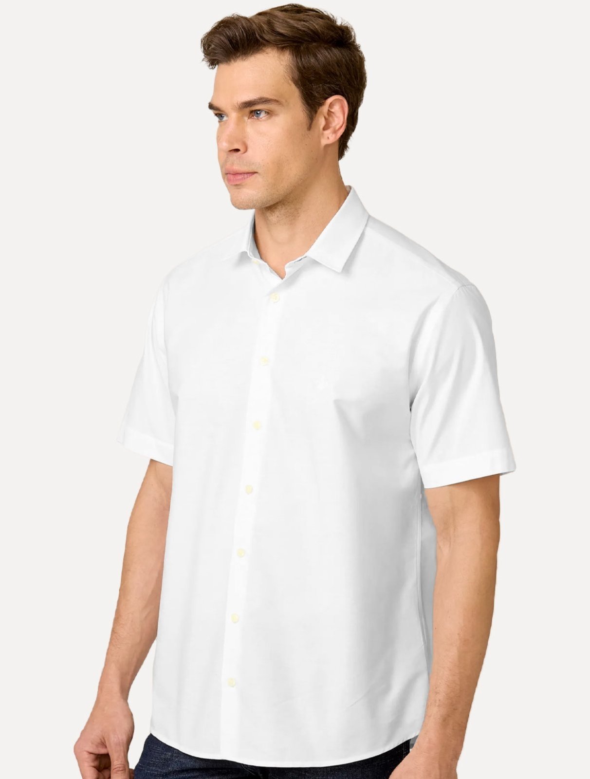 Camisa Dudalina Masculina Manga Curta Comfort Superfine Cotton Mono Logo Lisa Branca