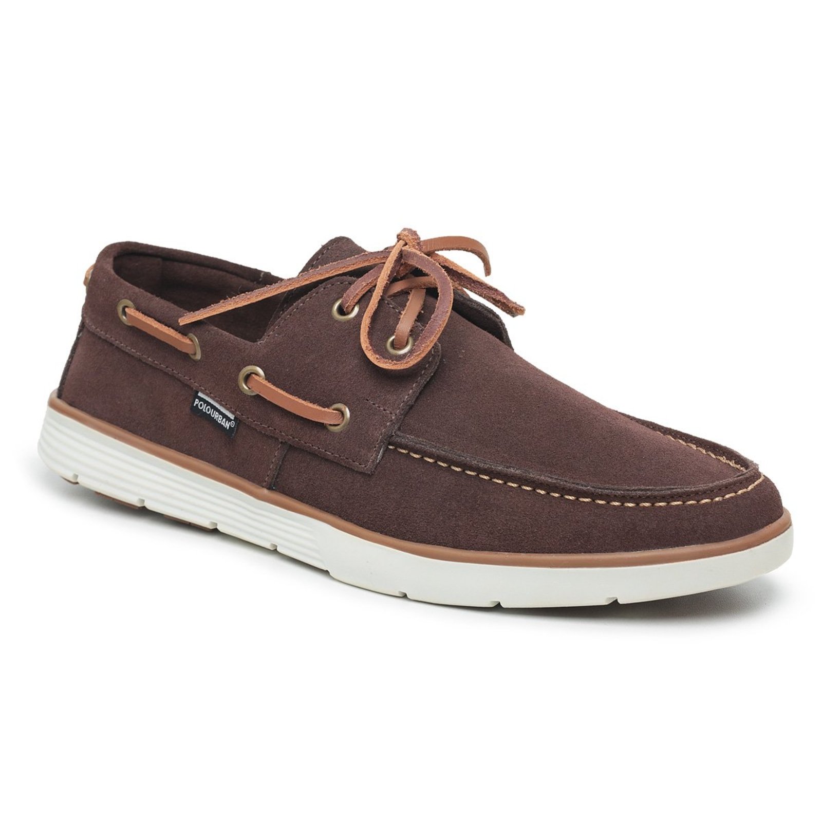Mocassim Dockside Masculino Couro Legítimo Miuzzi Flat Baixo Amarração Em Cadarço Leve Cor Café