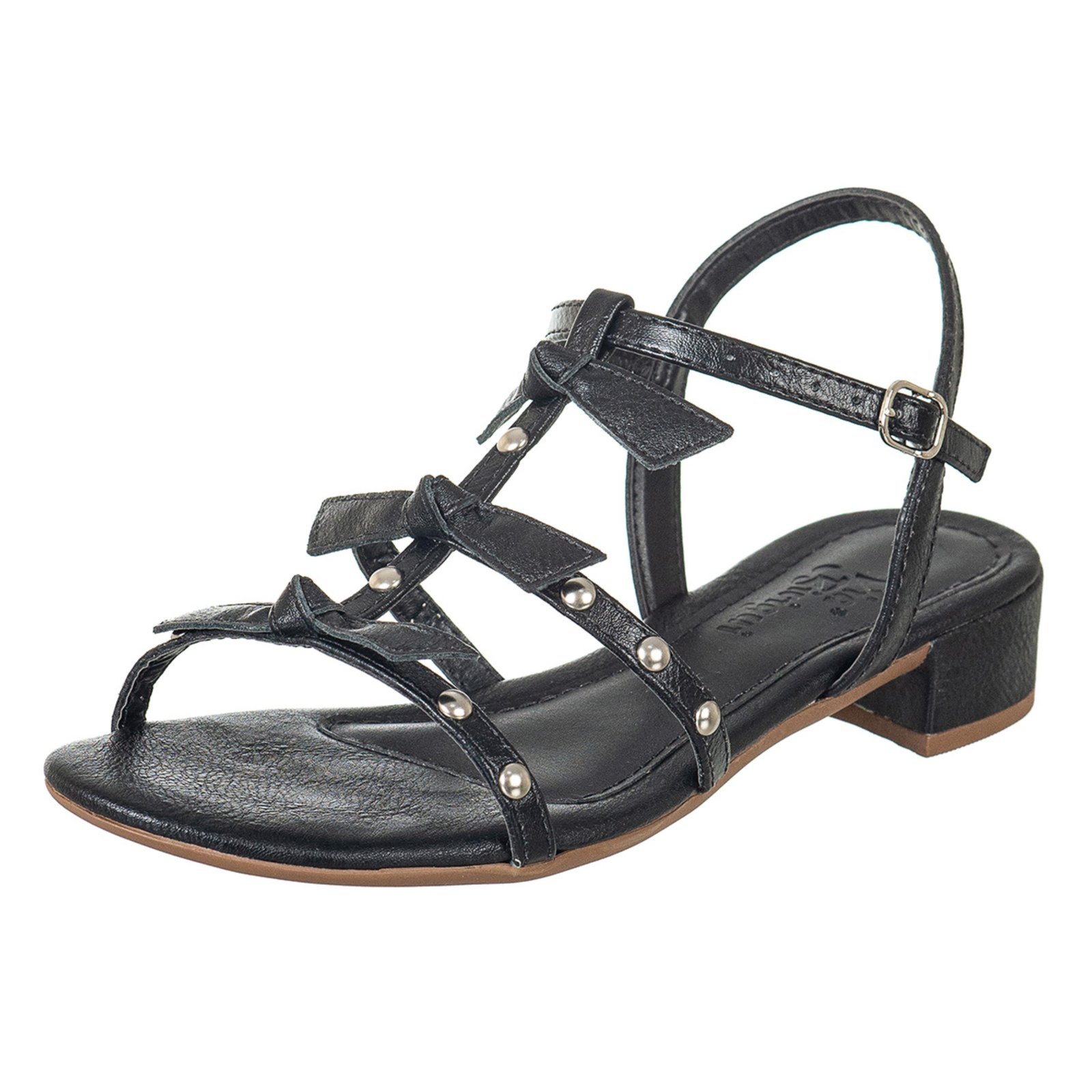 Sandalia Feminina Saltinho Baixo Via Birigui Tiras Finas e Spikes Preto