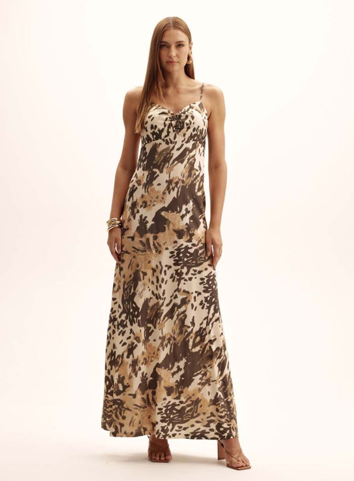 Vestido Comfort Triton com Amarração Estampado Organic Leopard Marrom