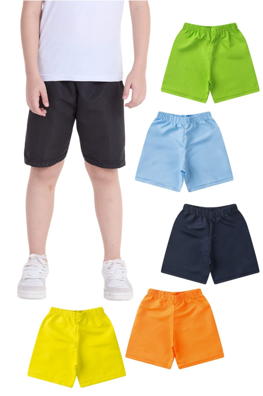 Infantil – Kit Sortido 5 Bermudas Lisas – Tamanho 2 ao 12