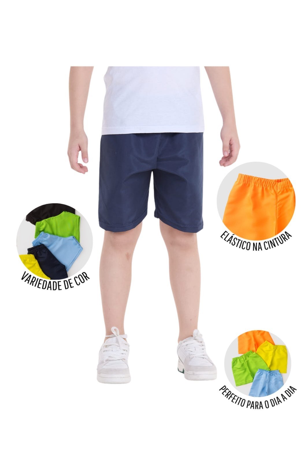 Vista 3 Infantil - Kit Sortido 5 Bermudas Lisas - Tamanho 2 ao 12 VIDA COSTEIRA multicolorido VIDA COSTEIRA multicolorido
