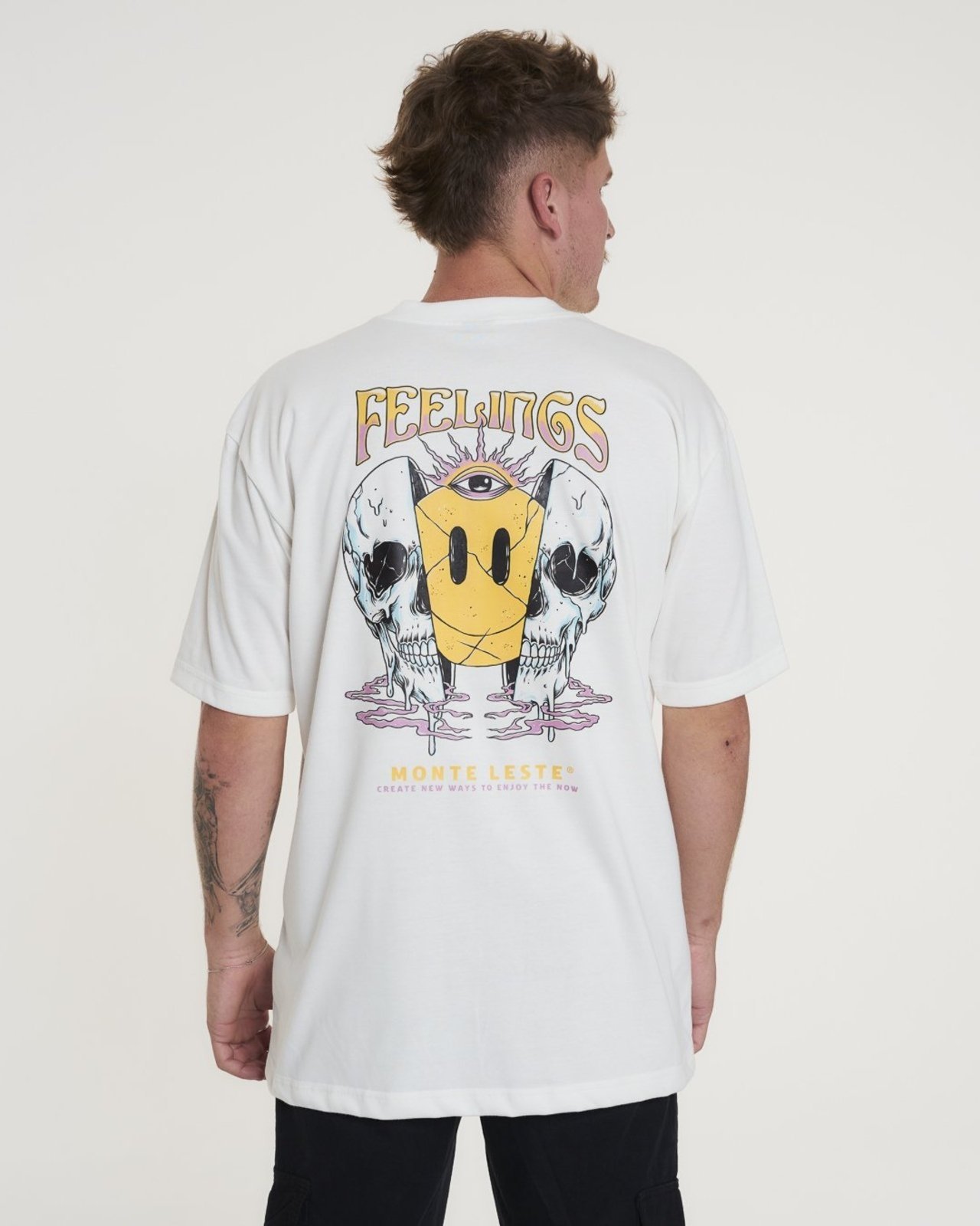 Camiseta Oversized Estampada Feelings - Off White