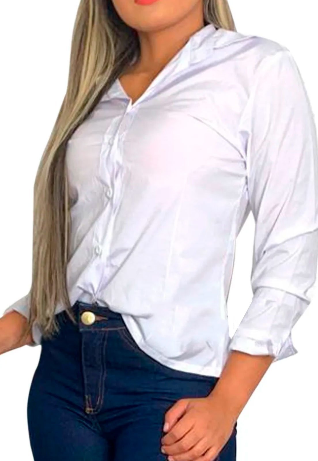 Camisete Feminino Social NSTORE Manga Longa Moda Verão Branco