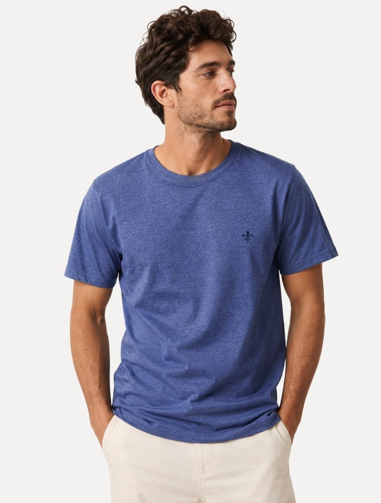 Camiseta Dudalina Masculina Basic Sobretinta Mono Icon Azul Mescla