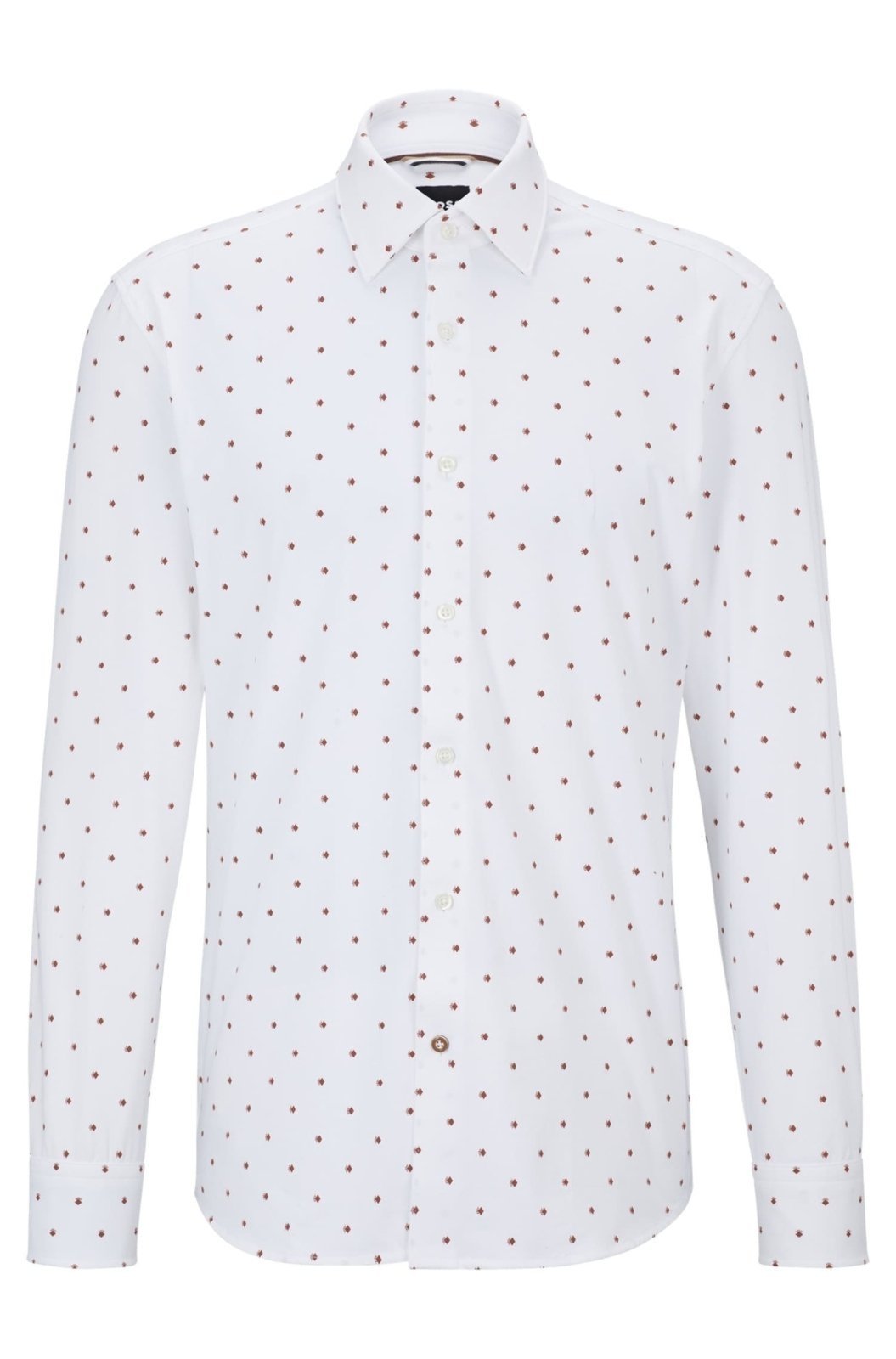 Camisa De Ajuste Fino Em Algodão Estampado Com Stretch Branco – 37