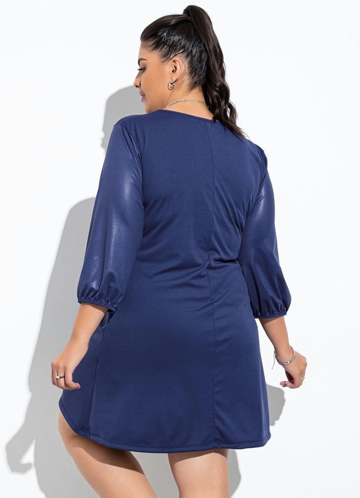 Vista 3 Vestido Mangas Em Cirrê. Safira azul azul