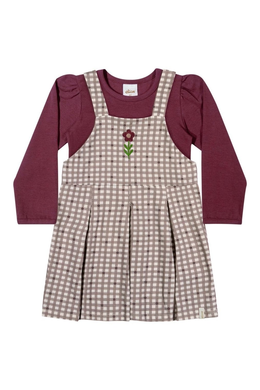 Infantil - Conjunto Menina Xadrez Bordado Elian Vermelho