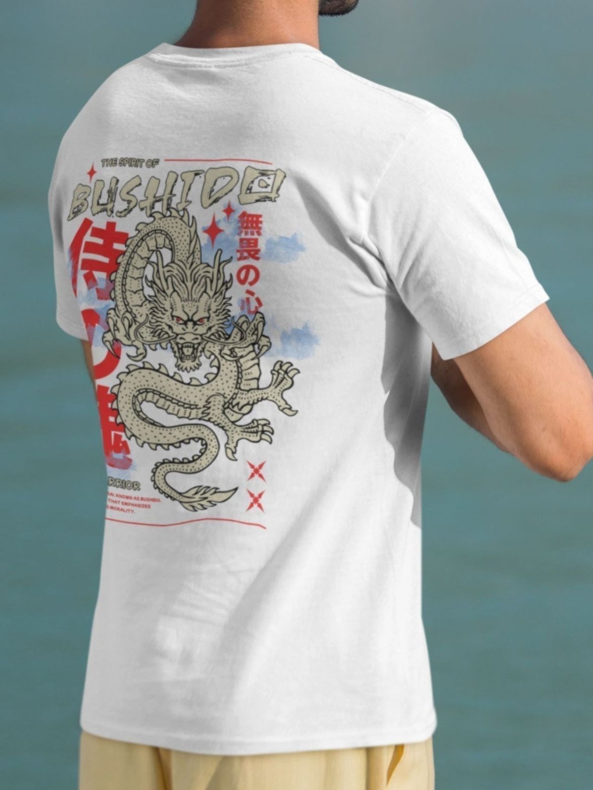 Vista 3 Camiseta Masculina GuGi Dragão Bushido Japonês preto Gugi preto