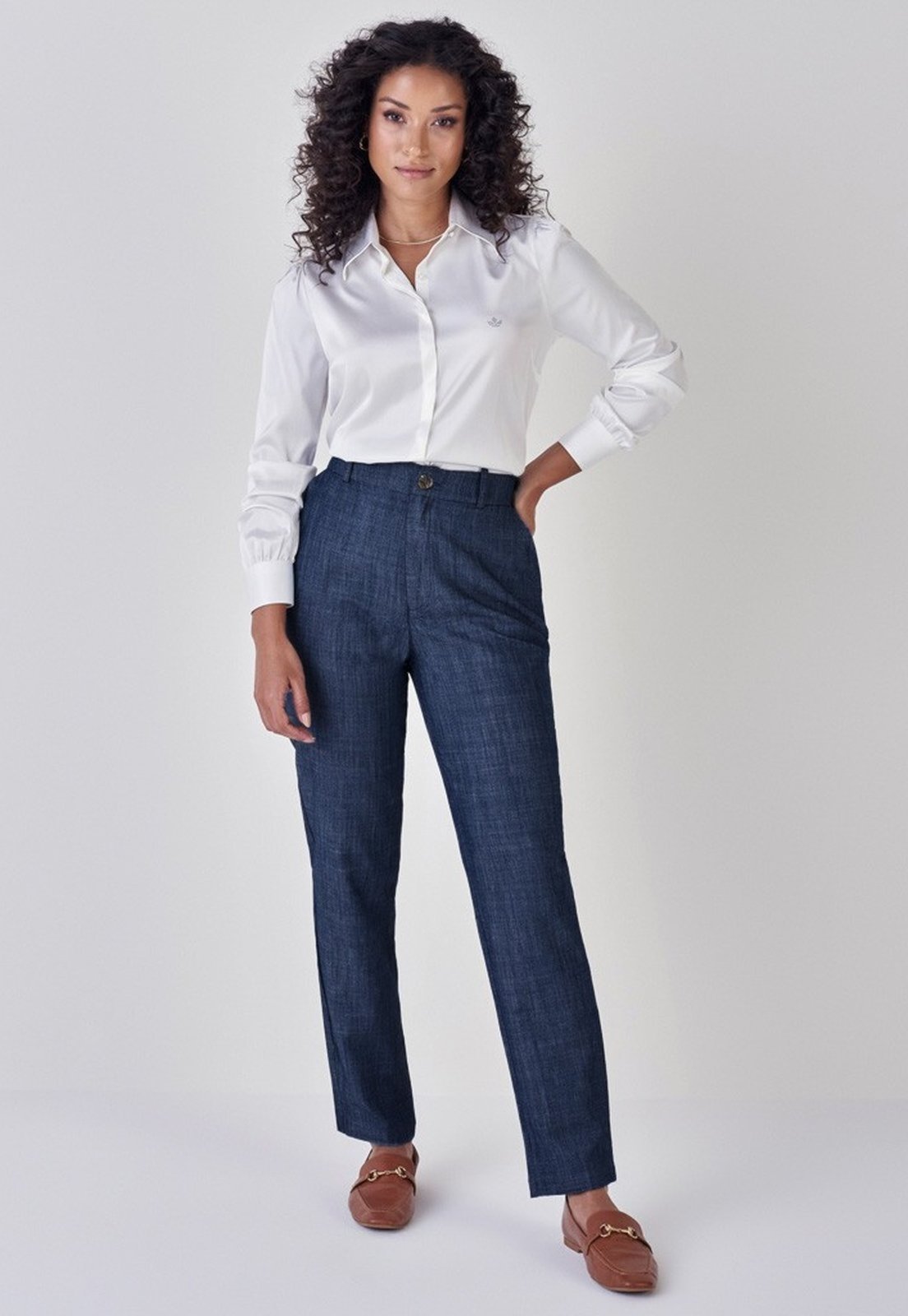 Calça Feminina Reta Slim Alfaiataria Jeans Marion