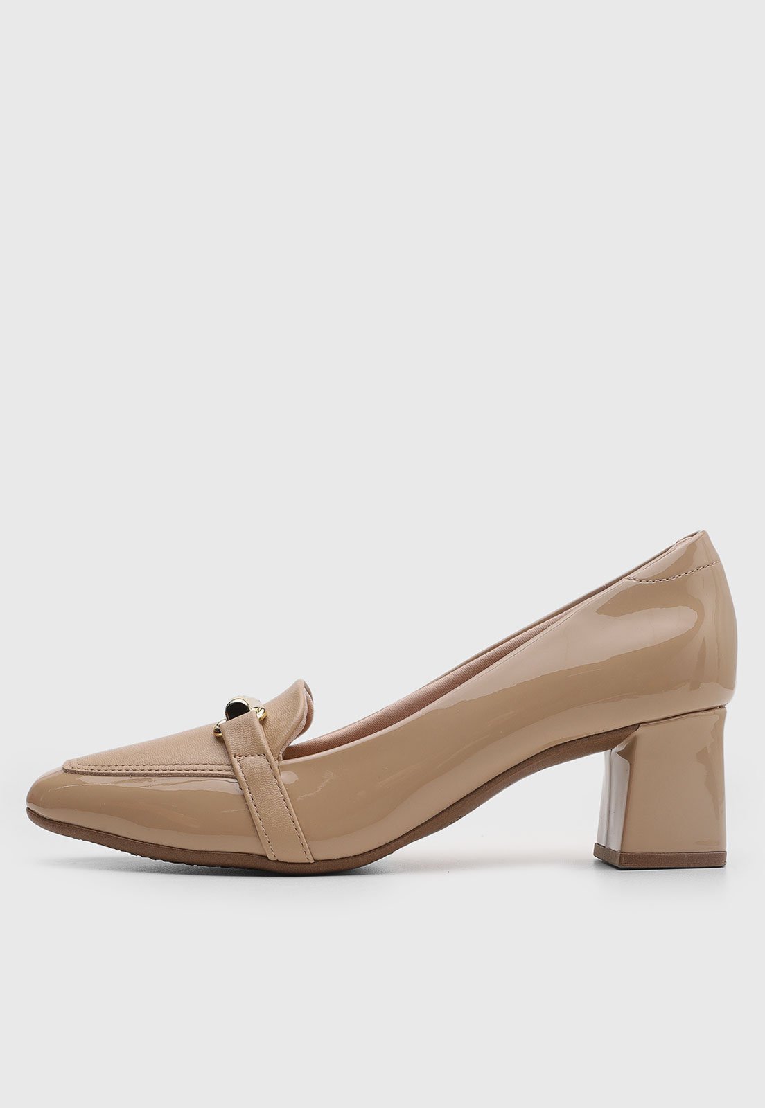 Scarpin Feminino Beira Rio Salto Bloco Bico Quadrado Nude