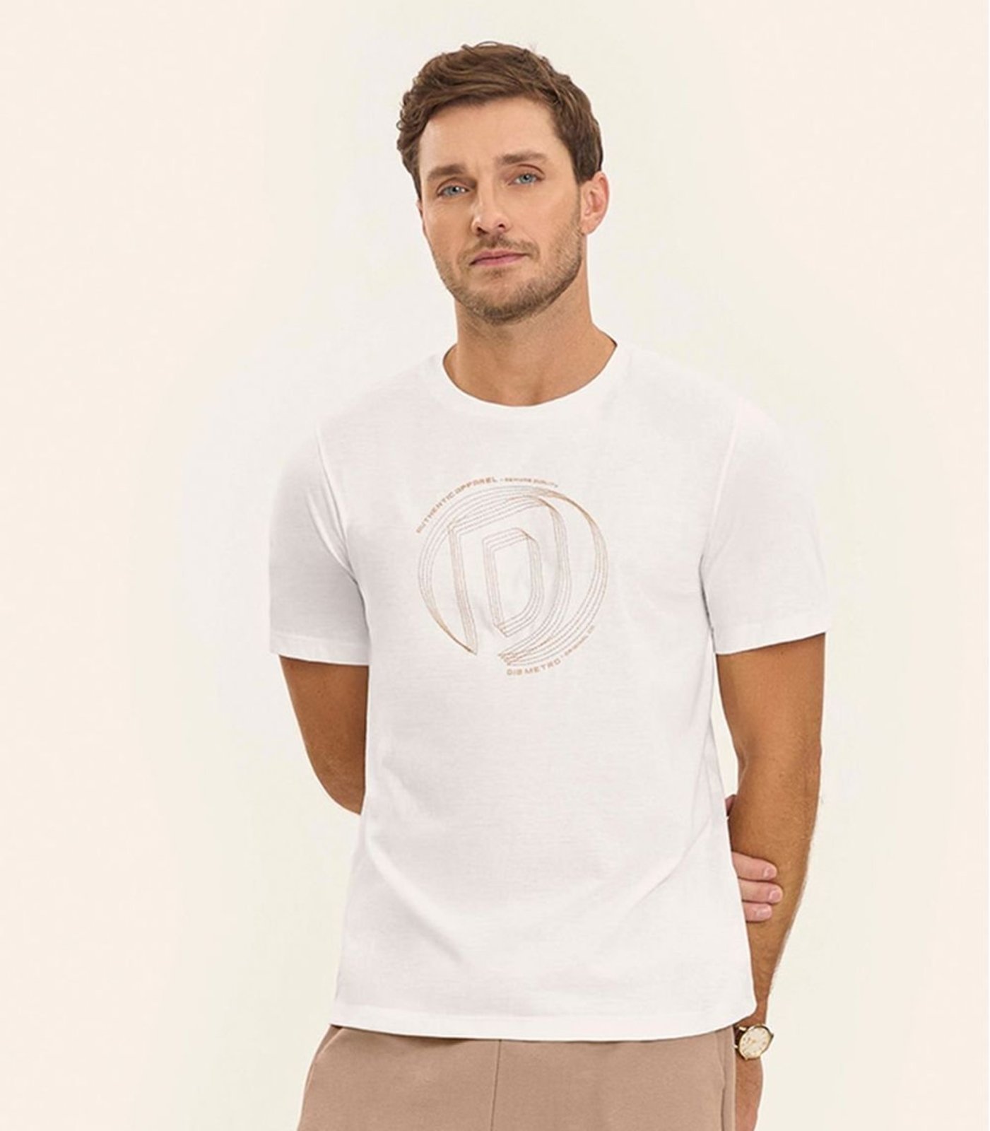Camiseta em Meia Malha Masculina Diametro Bege