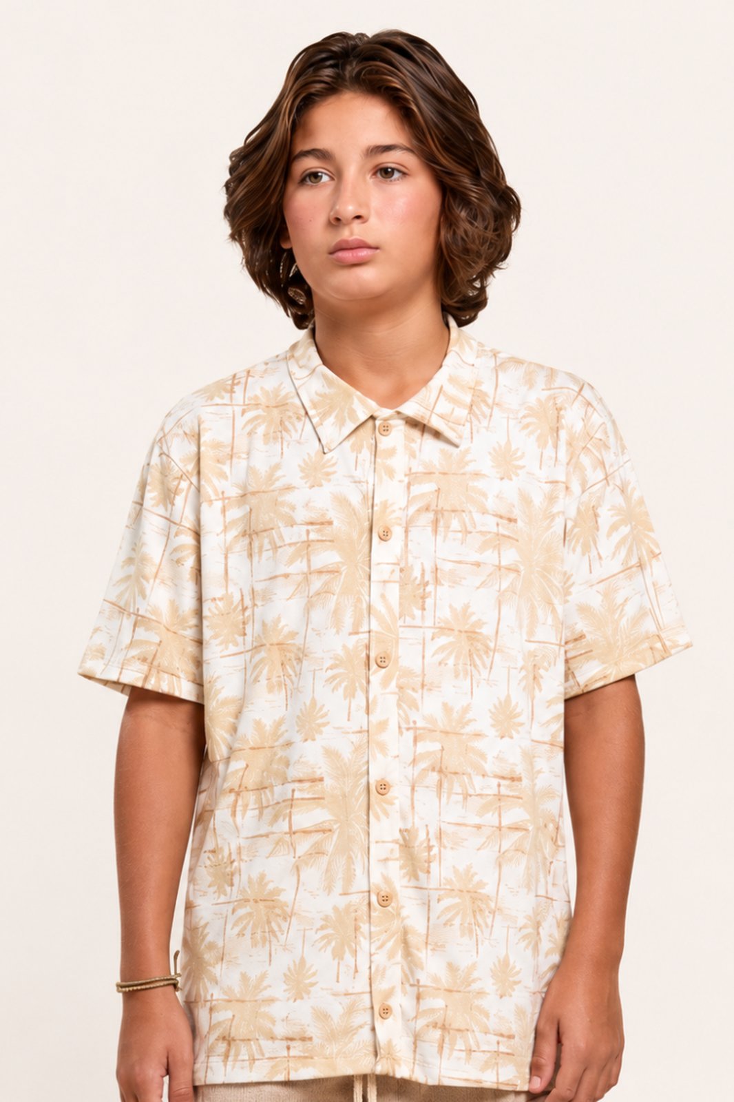 Infantil - Camisa Juvenil Masculina Estampada de Coqueiros com Botões