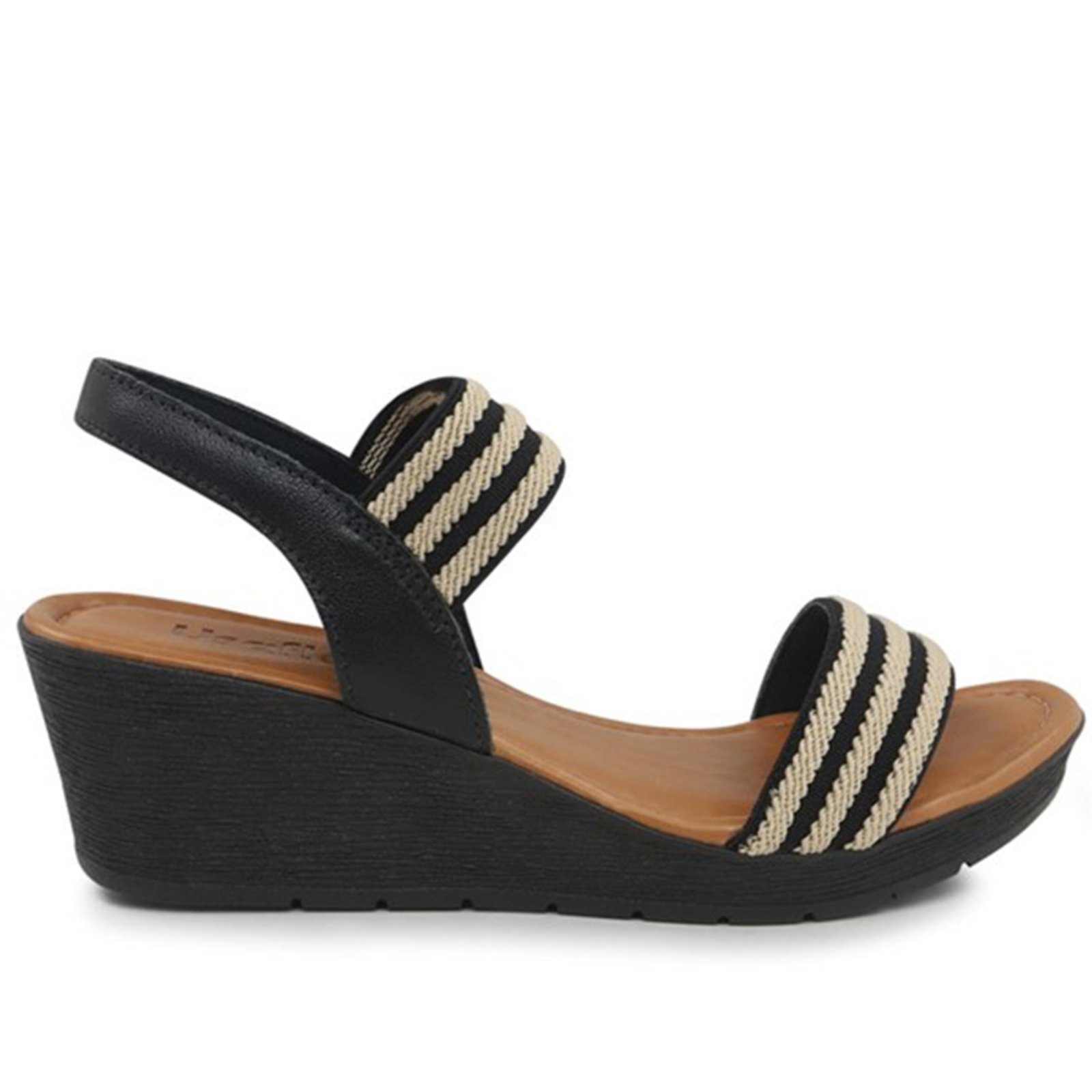 Sandália Usaflex Plataforma Feminina Anabela Tiras Elásticas Preto