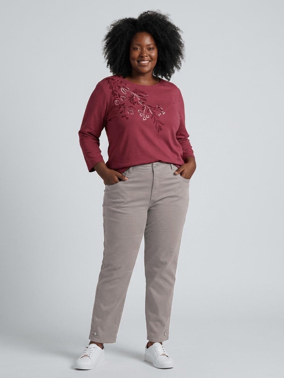 Blusa Texturizada Manga 7/8 Plus Size Feminina BORDO
