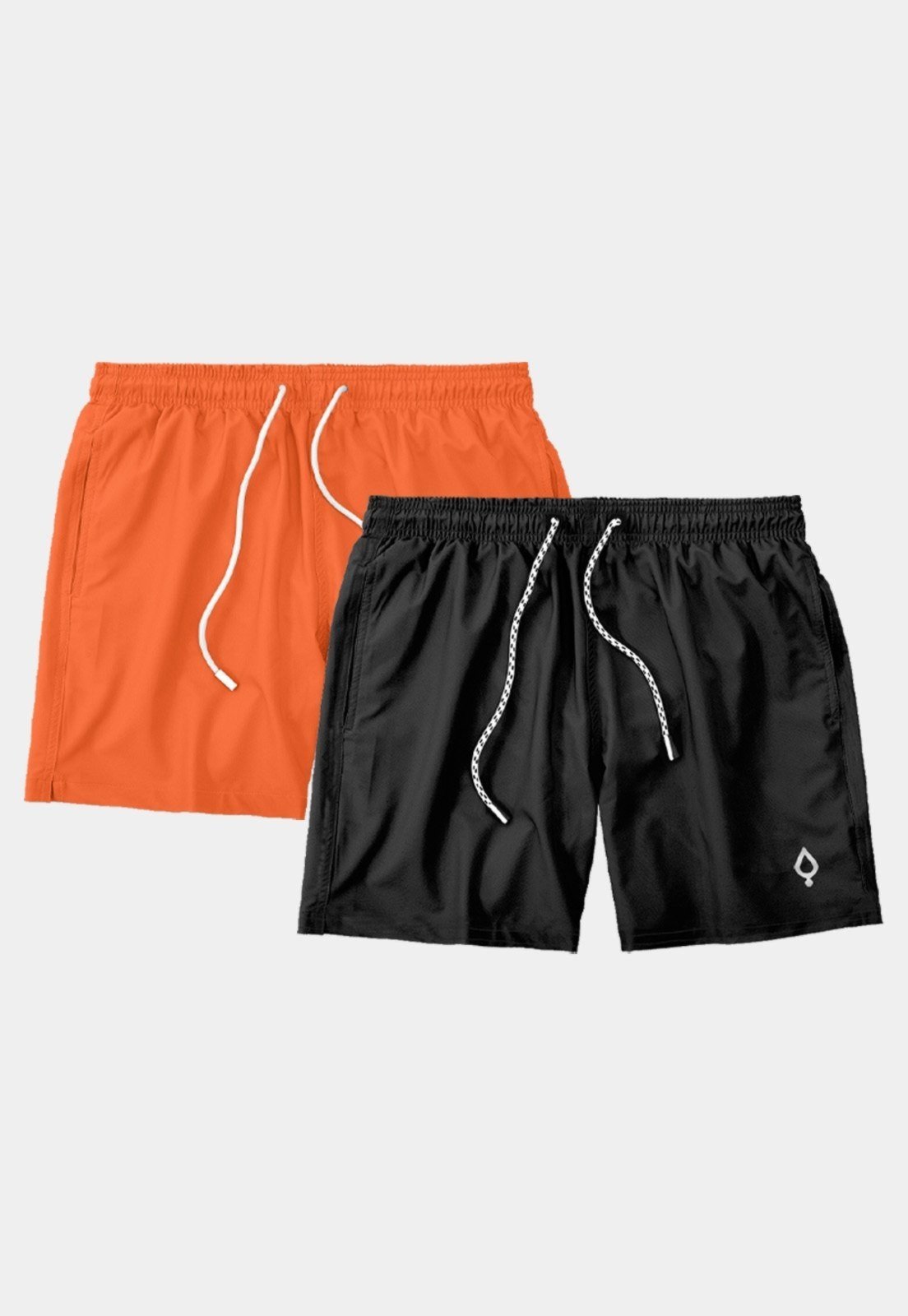 Kit 2 Shorts Bermuda Praia Tactel Liso Masculino Preto/Laranja