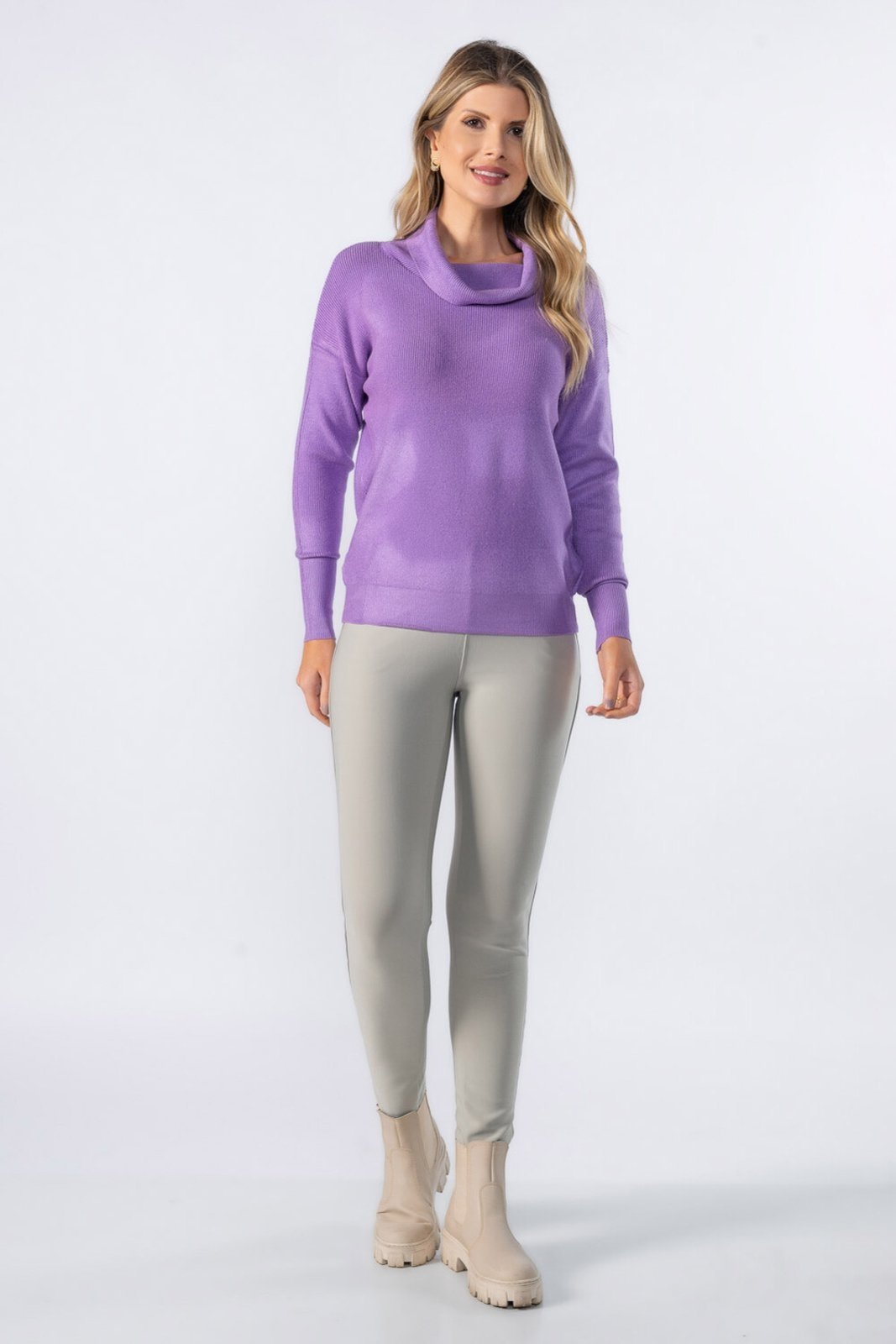 Blusa Lamis gola alta canelada Roxo