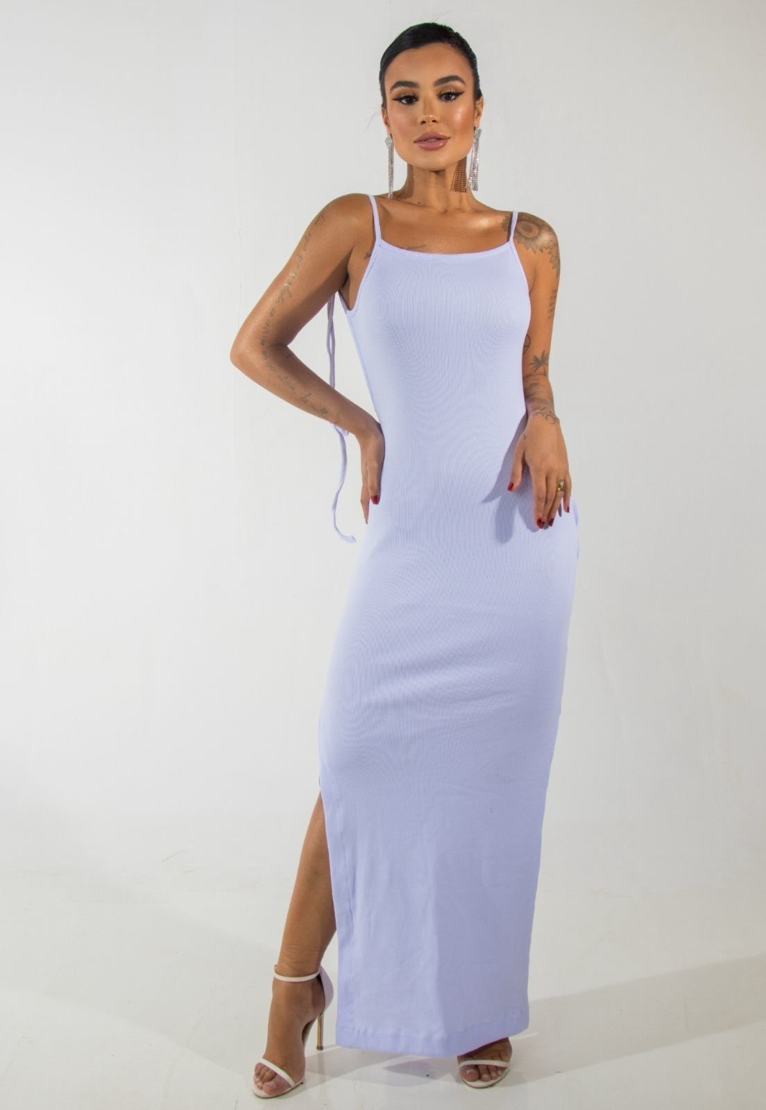 Vestido Longuete Frente Única Tubinho Canelado Zyla Branco