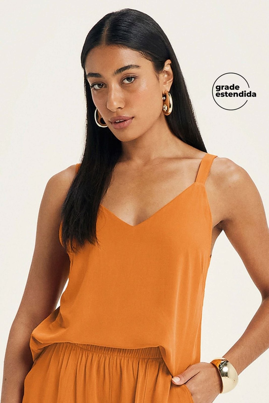 Regata Feminina Alças Finas Viscose Marialícia Laranja
