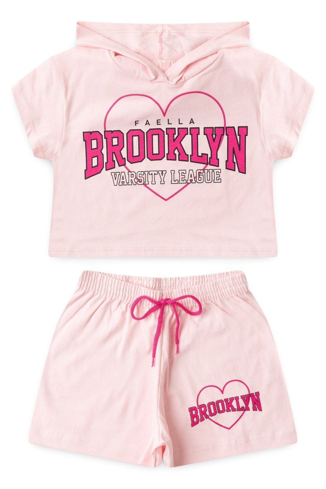 Vista 2 Infantil - Conjunto Cropped Verão Feminino Brooklyn Faella Rosa - Mega Mega Kids unico rosa Mega Kids unico rosa