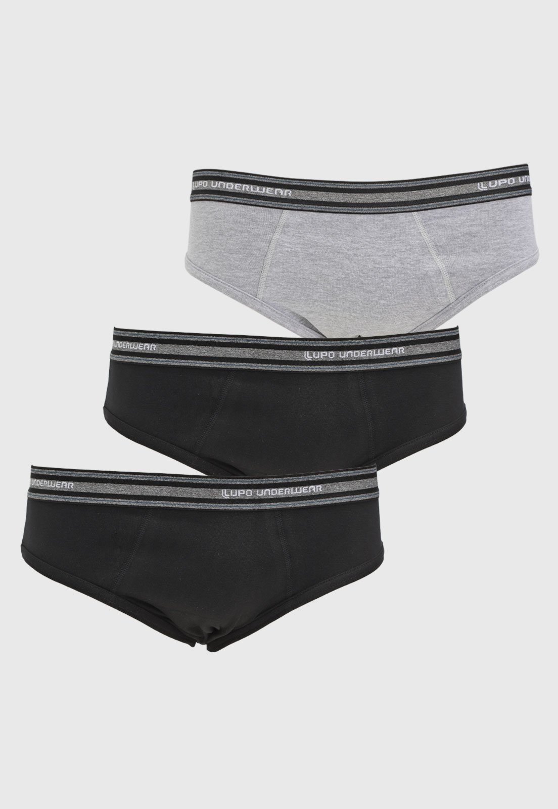 Kit Cueca Masculina Lupo Slip Logo Preta