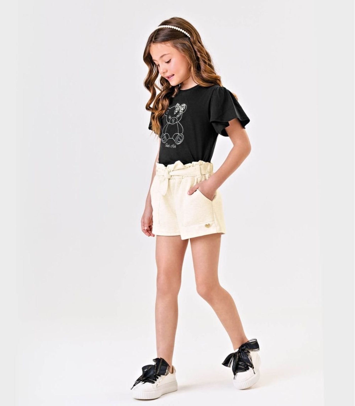 Infantil - Shorts Feminino Cós E Bolso Trick Nick Bege