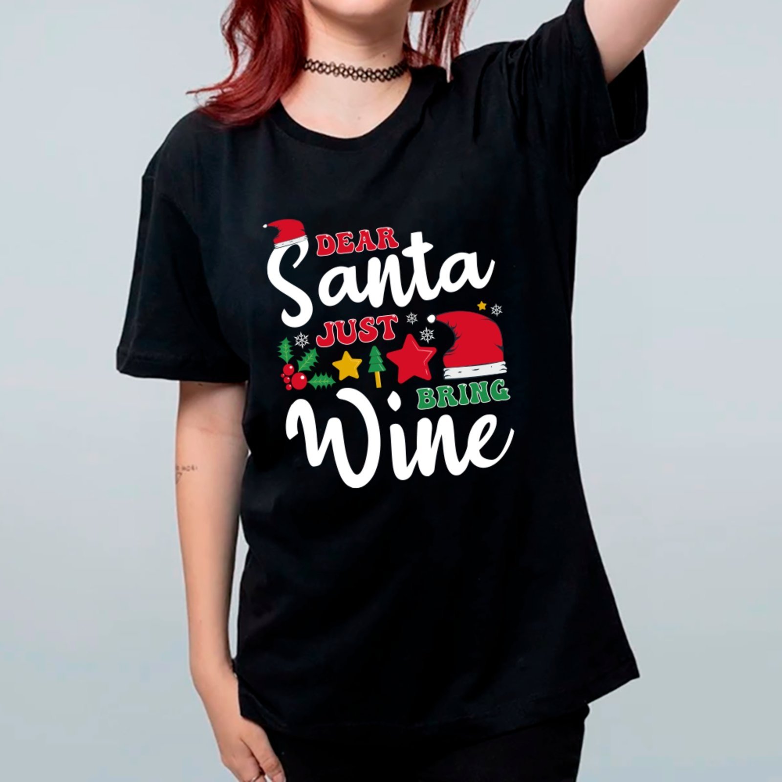 Vista 2 Camiseta Ousy Oversized Natal Divertido Dear Santa Just Bring Wine Unissex branco ousy branco