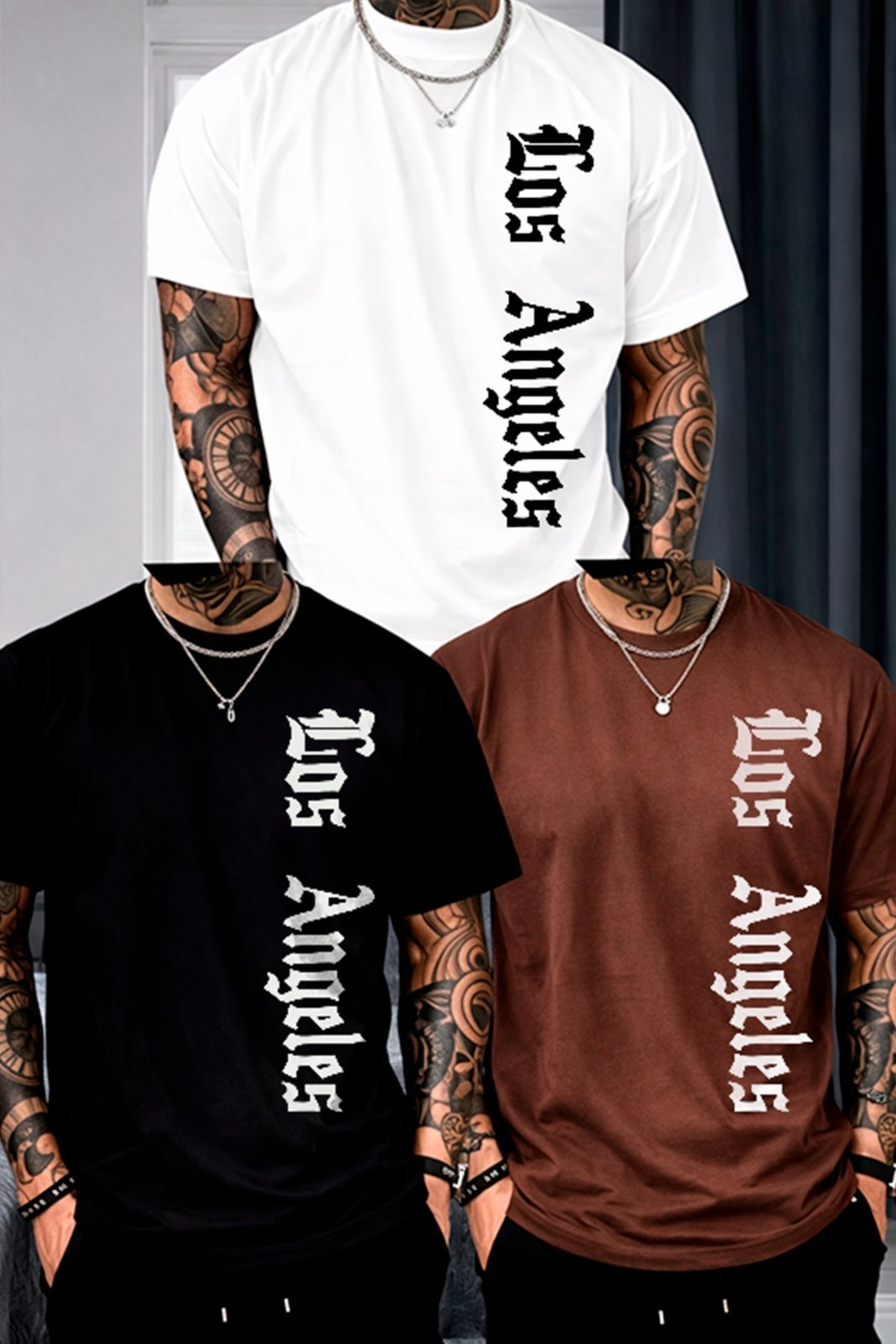 Kit 3 Camisetas Oversized Los Angeles Vertical Trend Casual Premium