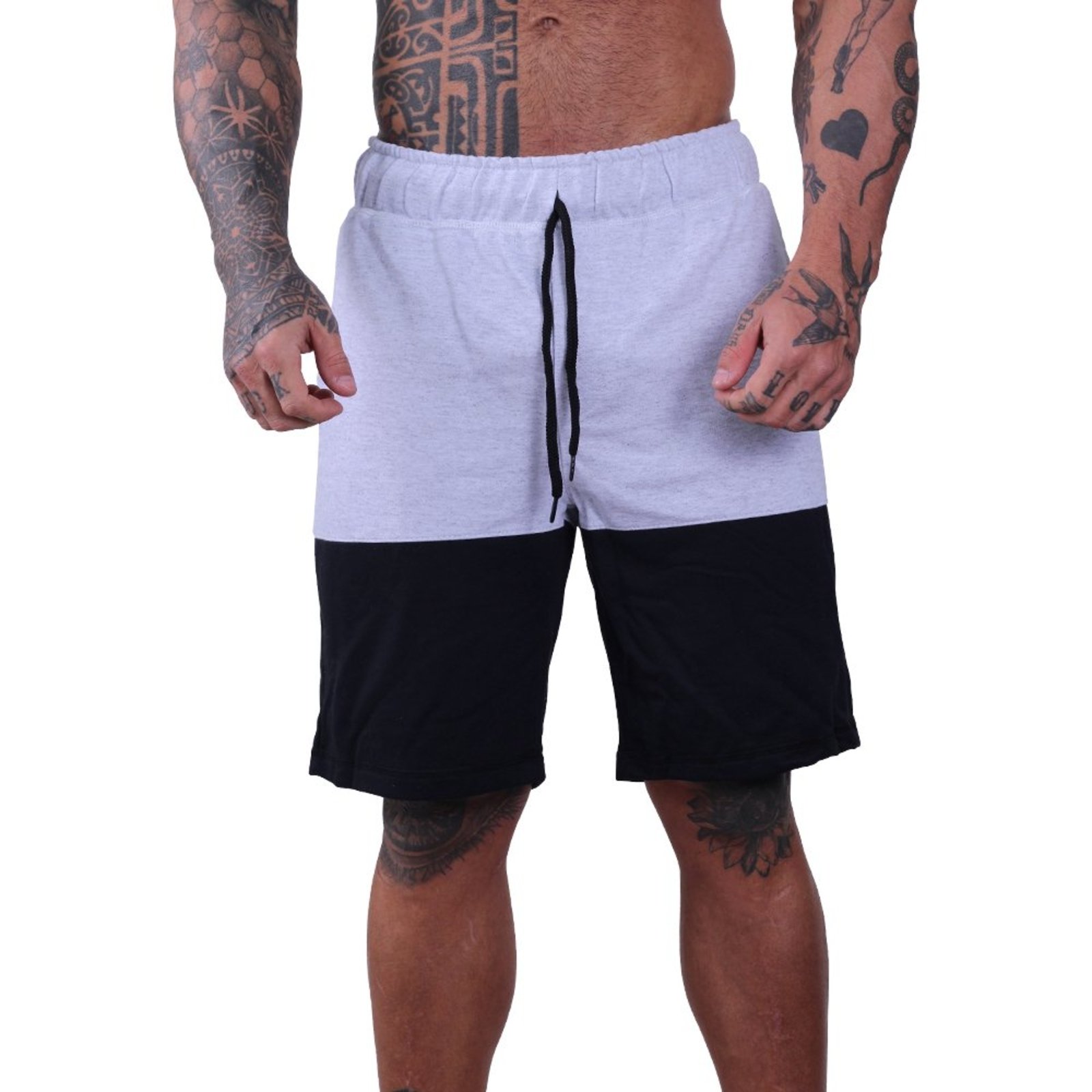 Bermuda Moletom MXD Conceito Academia Musculação Alvejado e Preto