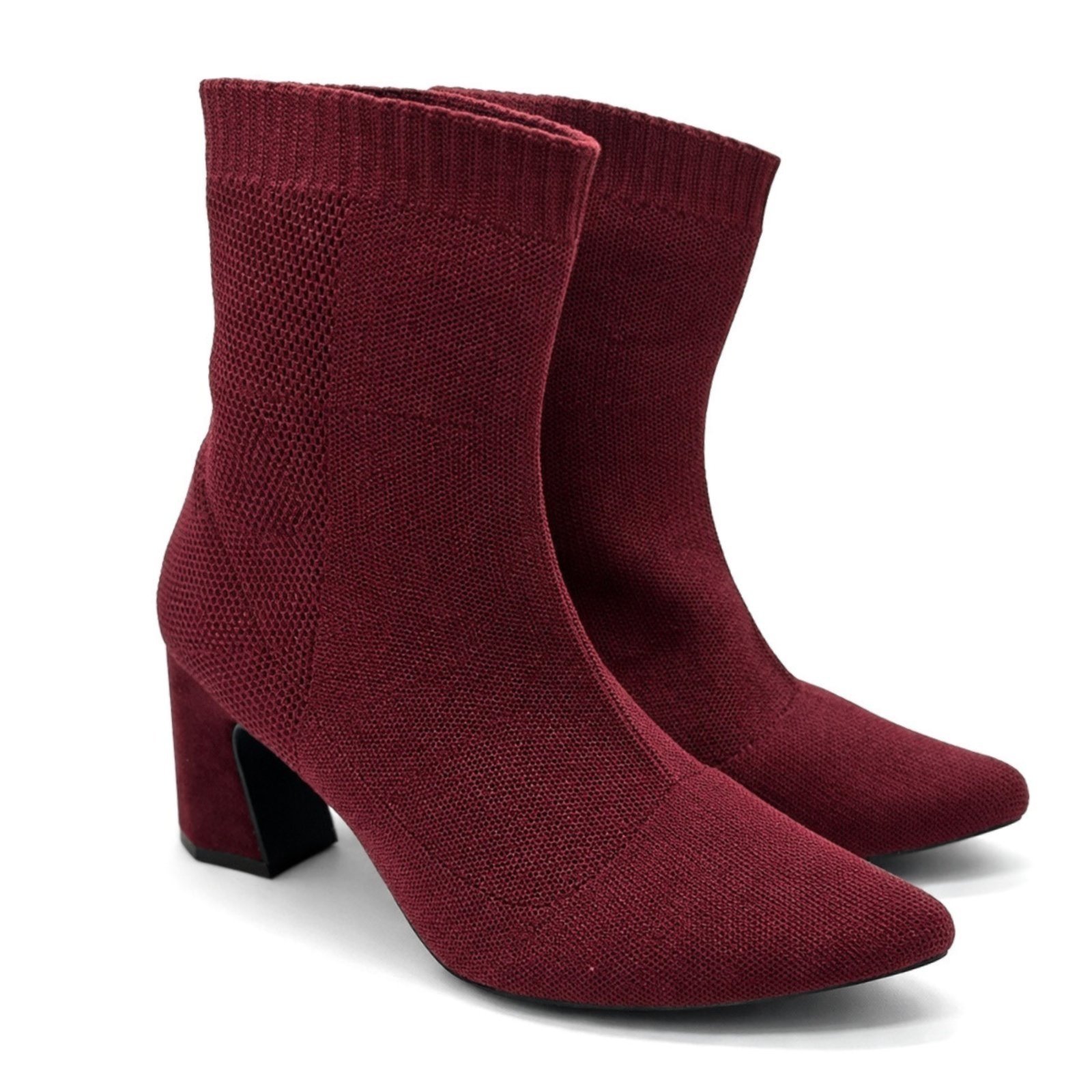 Vista 3 Bota Meia Feminina Cano Curto Salto Grosso Sete Sales 184000 vinho Sete Sales vinho