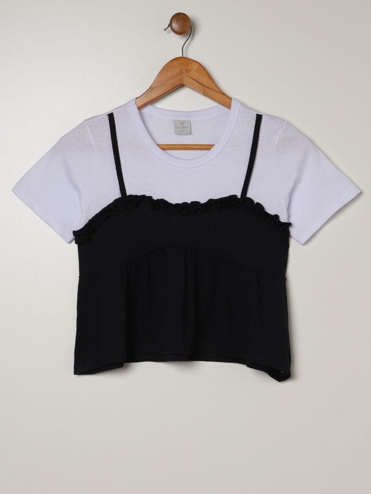 Infantil - Blusa Manga Curta com Babado Juvenil Para Menina- BRANCO