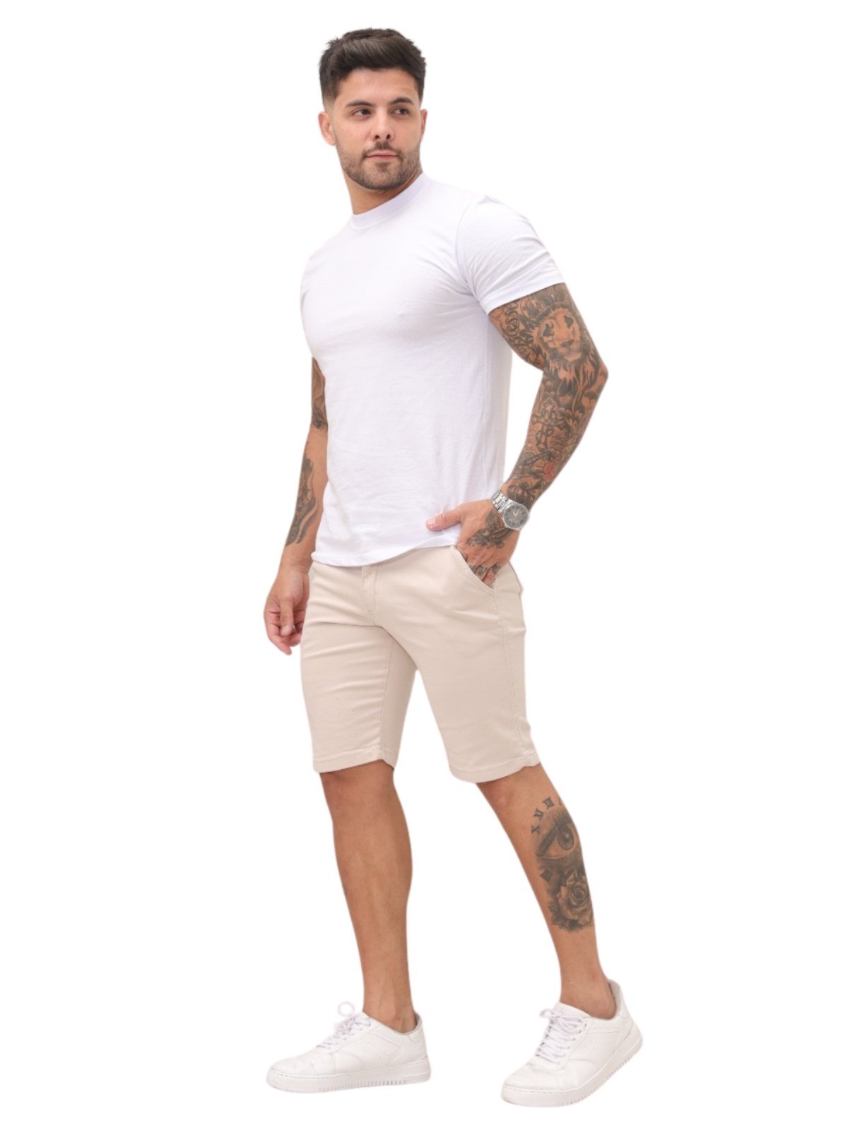 Bermuda Masculina Sarja Jeans Light Bege