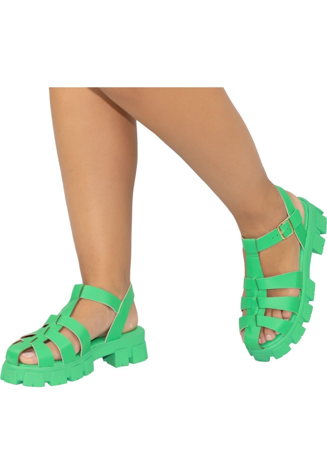 Vista 3 Sandália Feminina Fisherman Lumiss Tratorada Plataforma Blogueira Papete Gladiadora verde LUMISS verde