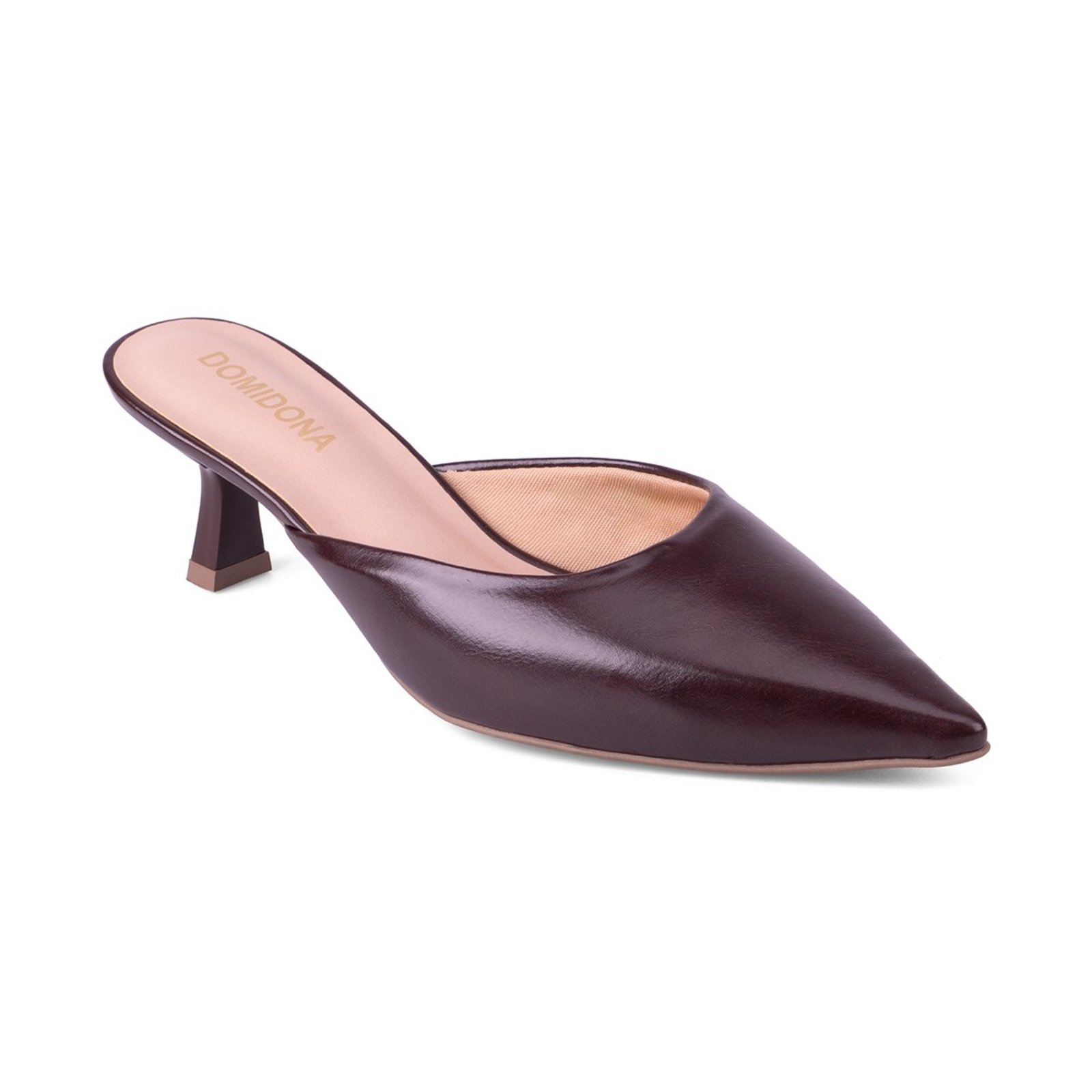 Mule Feminino Domidona Salto Taça Bico Fino Elegante Marrom