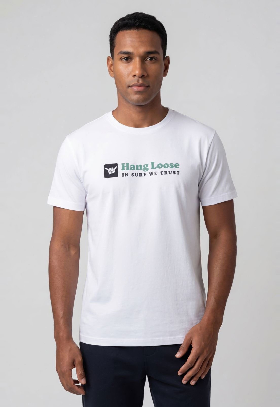 Camiseta Masculina Hang Loose Estampa Frontal Branca